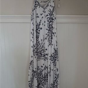 White and Blue Floral Maxi Dress